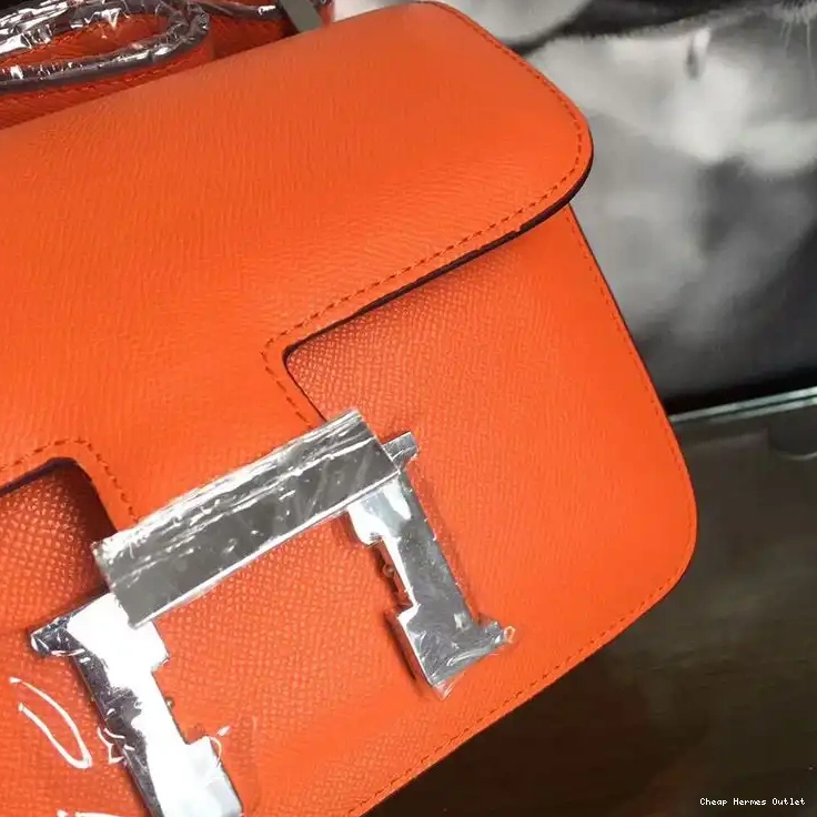 Affordable Leather Hermes In Epsom Palladium Bag Hardware Orange Constance 0509